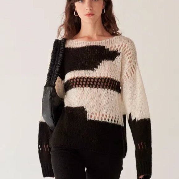 DIAGONAL Korean Loose Color Mix Knit Black - Picture 1 of 5